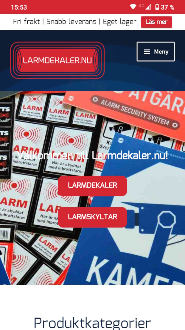 Larmdekaler.nu skärmdump